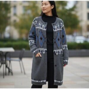 Free People Fair Isle Mohair Wool Blend Sweater Cardigan  Long Cabin Cozy Small
